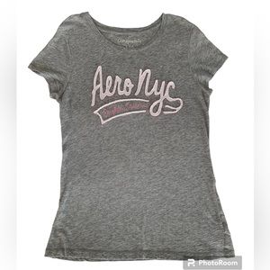 Aeropostale AERO NYC Eighty Seven T-Shirt Juniors L Gray Y2K Short Sleeve Logo
